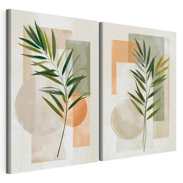 Schilderij van bladeren en vierkanten Modulaire canvasprint Schilderij van bladeren en vierkanten
