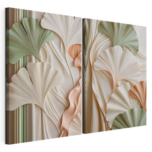 Verfijnde bladmotieven in zachte tinten Modulaire canvasprint Verfijnde bladmotieven in zachte tinten