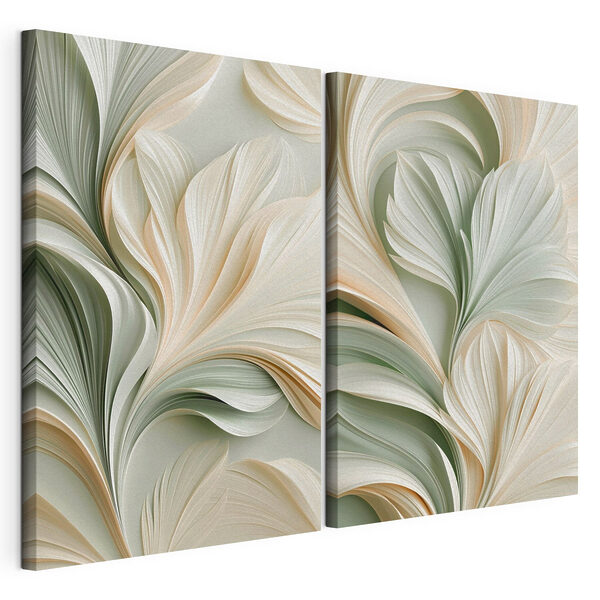 Modulaire canvasprint Modulaire canvasprint Collage van een wit en groen bloemmotief (Artikelnummer: m30709)