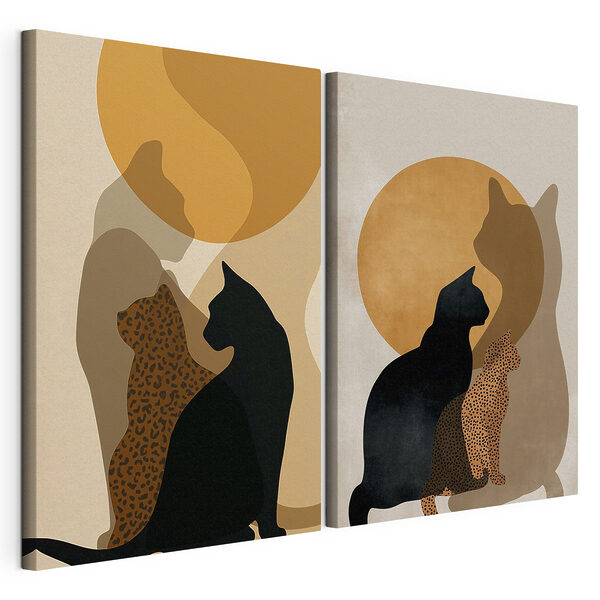 Een kat en een kat met een kat in de zon Modulaire canvasprint Een kat en een kat met een kat in de zon