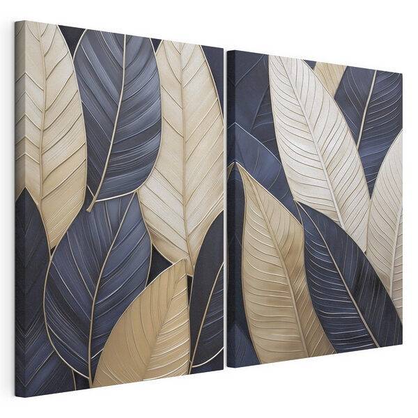 Modulaire canvasprint Elegante bladeren in contrasterende kleuren