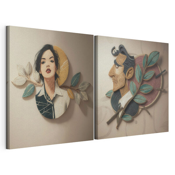 Collage van een man en het gezicht van een man Modulaire canvasprint Collage van een man en het gezicht van een man