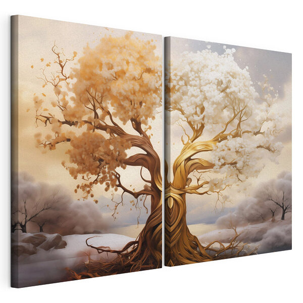 Modulaire canvasprint Boom met witte en gele bladeren