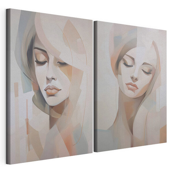 Schilderij van het gezicht van een vrouw Modulaire canvasprint Schilderij van het gezicht van een vrouw