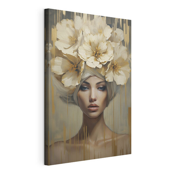 Canvas Schilderijen Schilderij van een vrouw met bloemen op haar hoofd