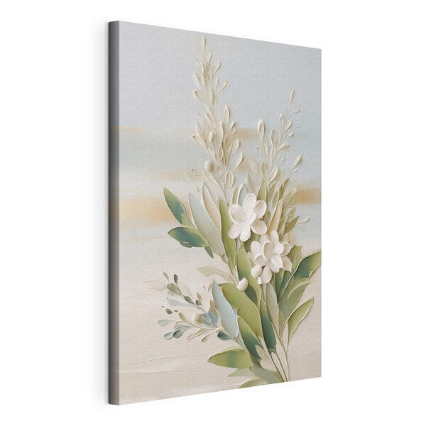 Canvas Schilderijen Witte bloemen en bladeren op een witte achtergrond