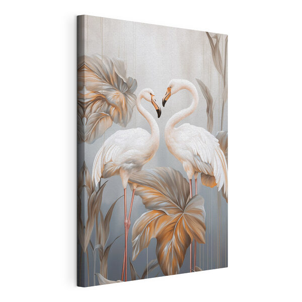 Canvas Schilderijen Twee witte vogels die op een plant staan