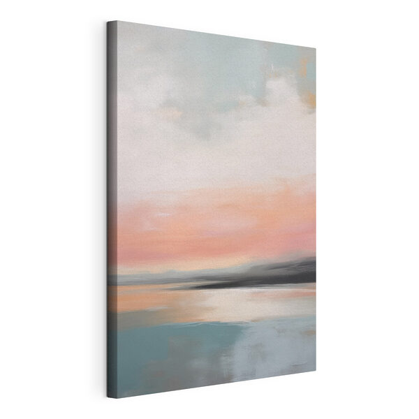 Canvas Schilderijen Schilderij van een zonsondergang boven een watervlakte