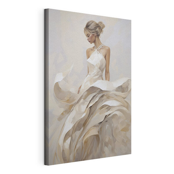 Schilderij van een vrouw in een witte jurk Canvas Schilderijen Schilderij van een vrouw in een witte jurk