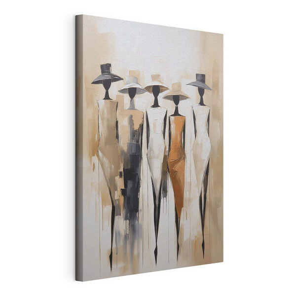 Schilderij van een groep vrouwen met hoeden op Canvas Schilderijen Schilderij van een groep vrouwen met hoeden op
