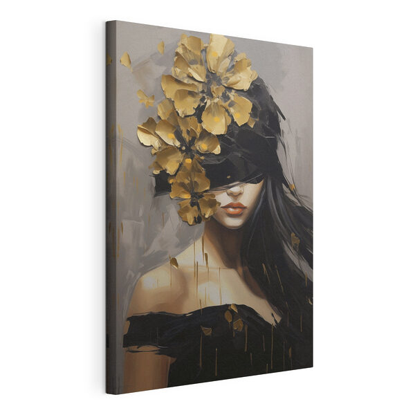 Schilderij van een vrouw met een blinddoek en bloemen op haar hoofd Canvas Schilderijen Schilderij van een vrouw met een blinddoek en bloemen op haar hoofd