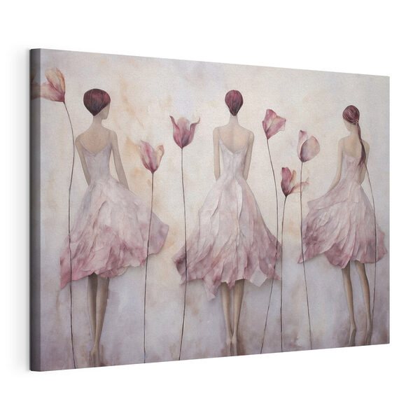Schilderij van een vrouw in een jurk met bloemen Canvas Schilderijen Schilderij van een vrouw in een jurk met bloemen