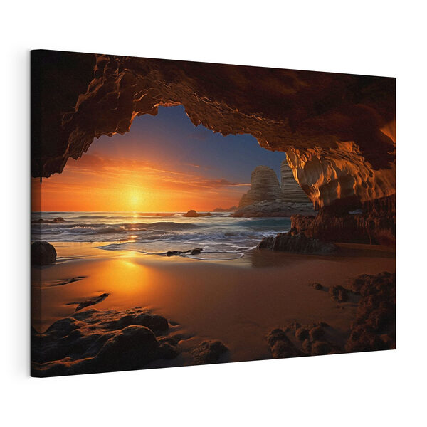 Canvas Schilderijen Zonsondergang boven een strand