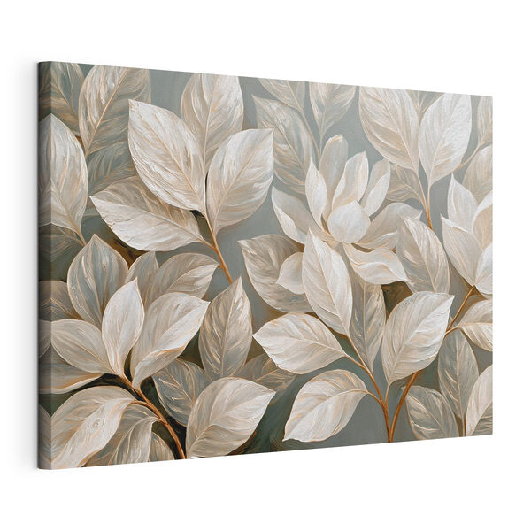 Schilderij van witte bloemen en bladeren Canvas Schilderijen Schilderij van witte bloemen en bladeren