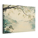 Canvas Schilderijen Aquarelschilderij van een meer en bomen