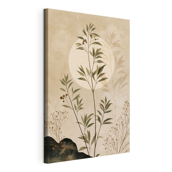 Canvas Schilderijen Plant met bladeren en bessen