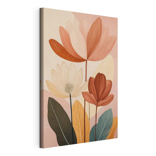 Canvas Schilderijen Schilderij van bloemen met bladeren