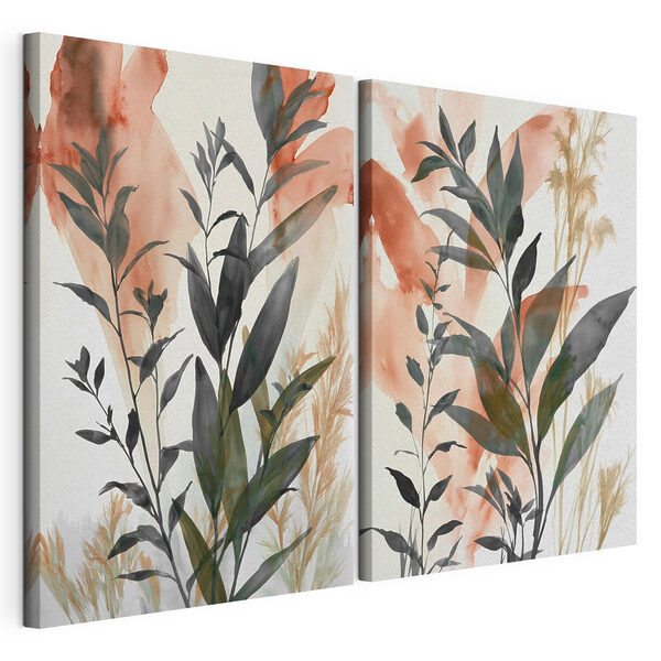 Modulaire canvasprint Schilderij van planten met bladeren