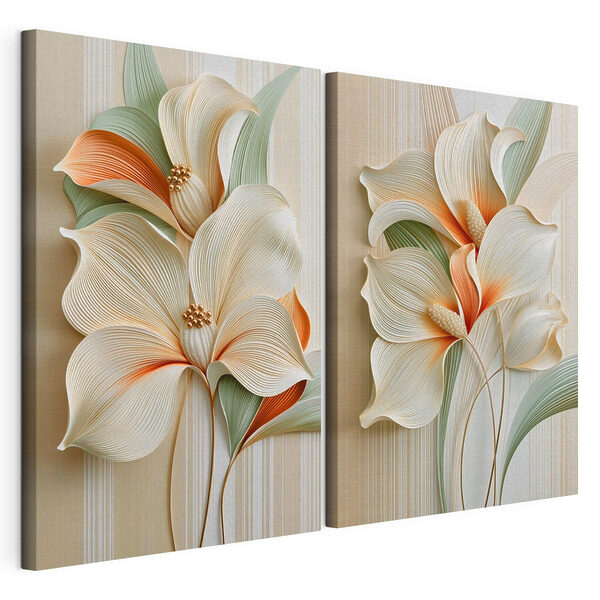 Modulaire canvasprint Verfijnde bloemen in zachte tinten