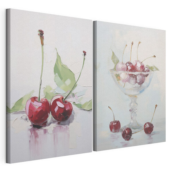 Schilderij van kersen in een glas Modulaire canvasprint Schilderij van kersen in een glas