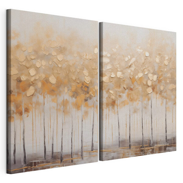 Modulaire canvasprint Vredige bomen in zachte, warme tinten