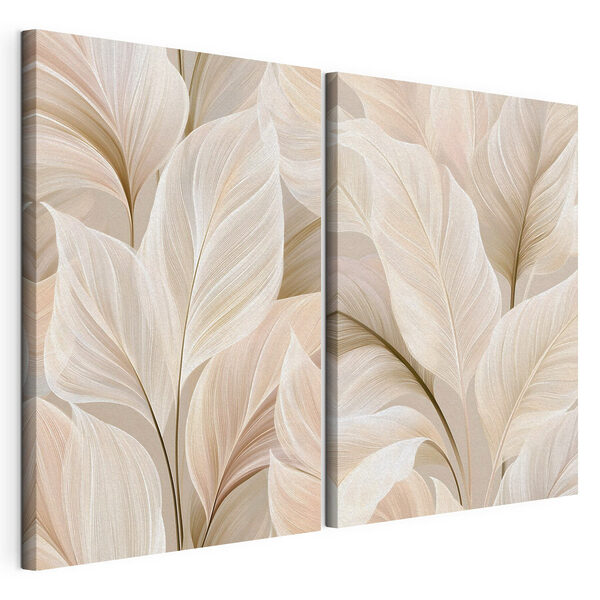 Modulaire canvasprint Fijne blaadjes in zachte pasteltinten