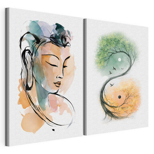 Modulaire canvasprint Tekening van een vrouw en een boom