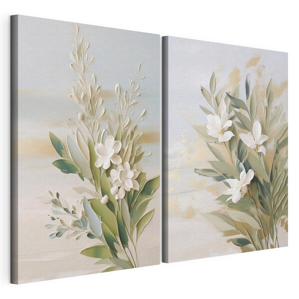 Modulaire canvasprint Schilderij van bloemen en bladeren