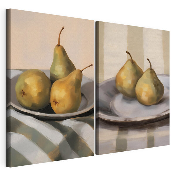 Vergelijking van een paar peren op een bord Modulaire canvasprint Vergelijking van een paar peren op een bord