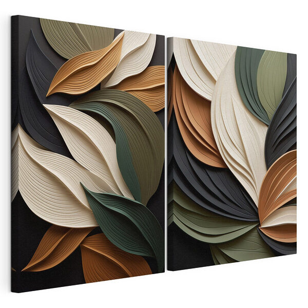 Bladmotieven met textuur in aardetinten Modulaire canvasprint Bladmotieven met textuur in aardetinten