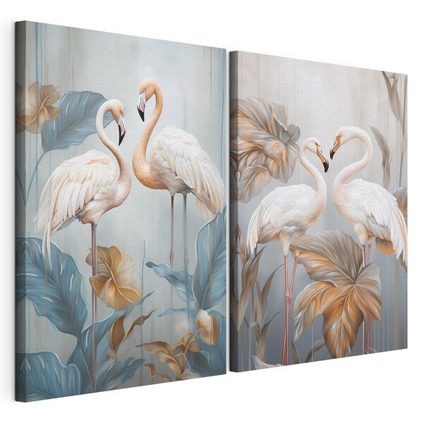Twee vogels die op lange stengels staan Modulaire canvasprint Twee vogels die op lange stengels staan