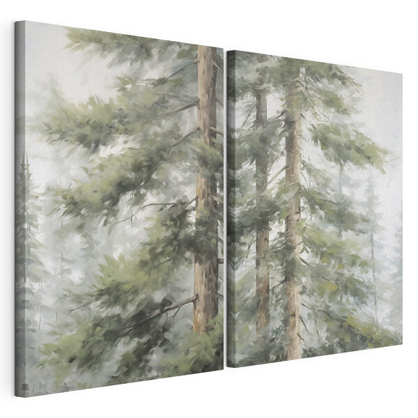 Modulaire canvasprint Schilderij van bomen in de mist