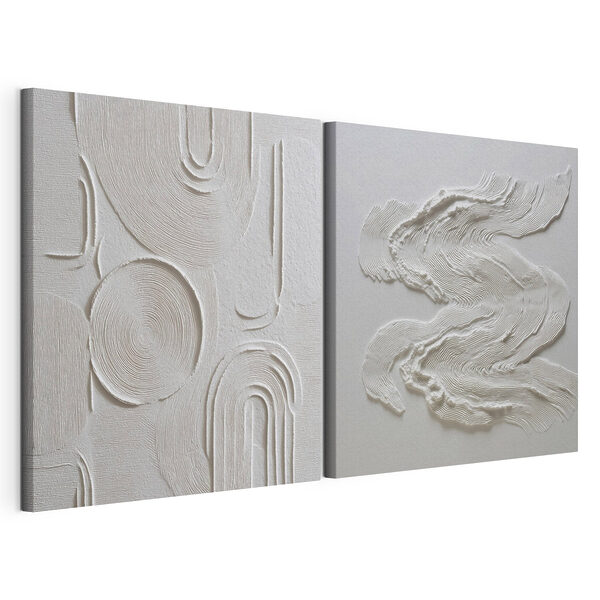 Gebogen patronen in zachte witte tinten Modulaire canvasprint Gebogen patronen in zachte witte tinten