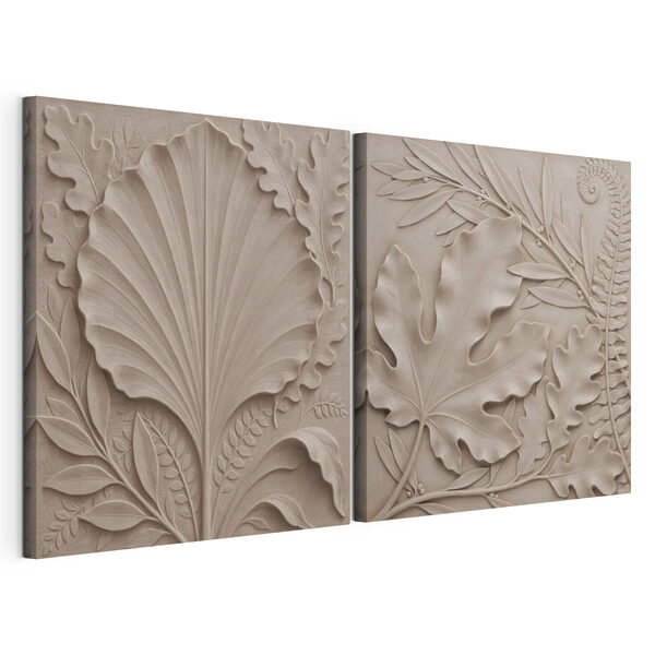 Modulaire canvasprint Steenreliëf van bladeren en takken
