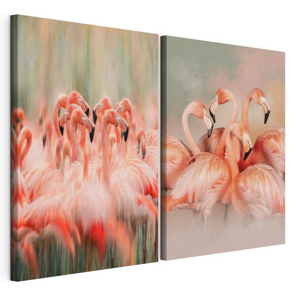 Modulaire canvasprint Een groep flamingo’s die bij elkaar staan