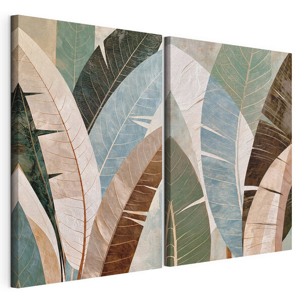 Modulaire canvasprint Levendig blad in rustgevende kleuren