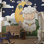 Fotobehang Cartoon van een schaap dat een ster vasthoudt